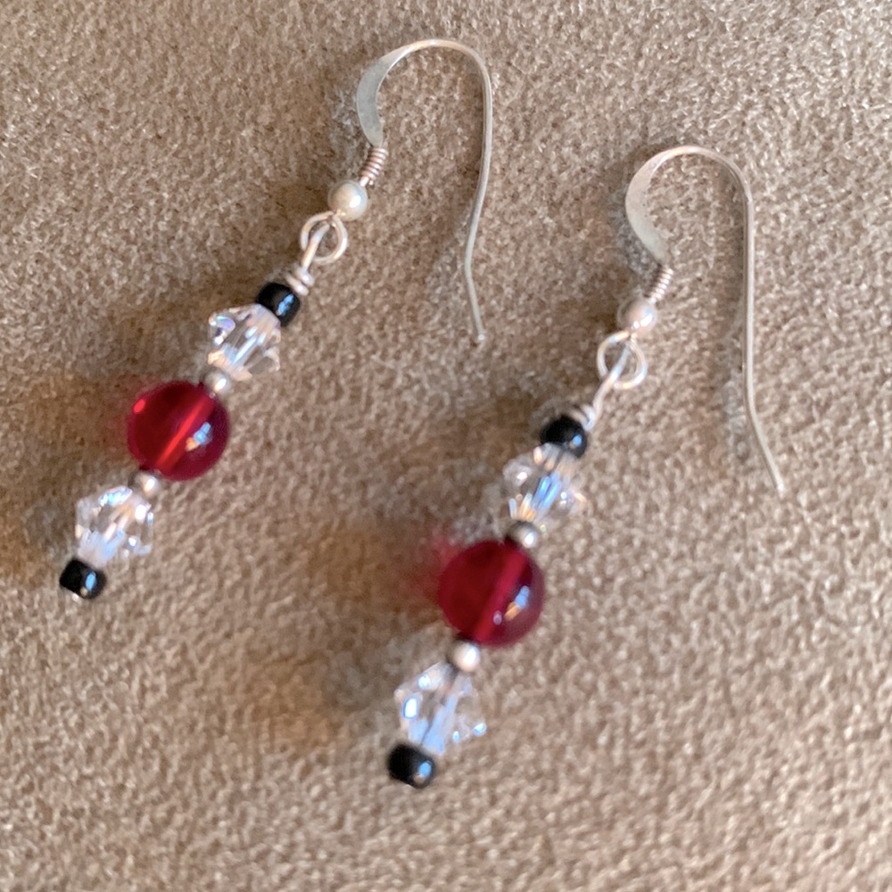 Red and Black Czech Glass and Swarovski Crystal Earrings